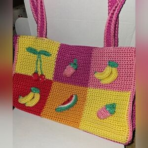 Colorful Crochet Tote Bag with Fruit Design